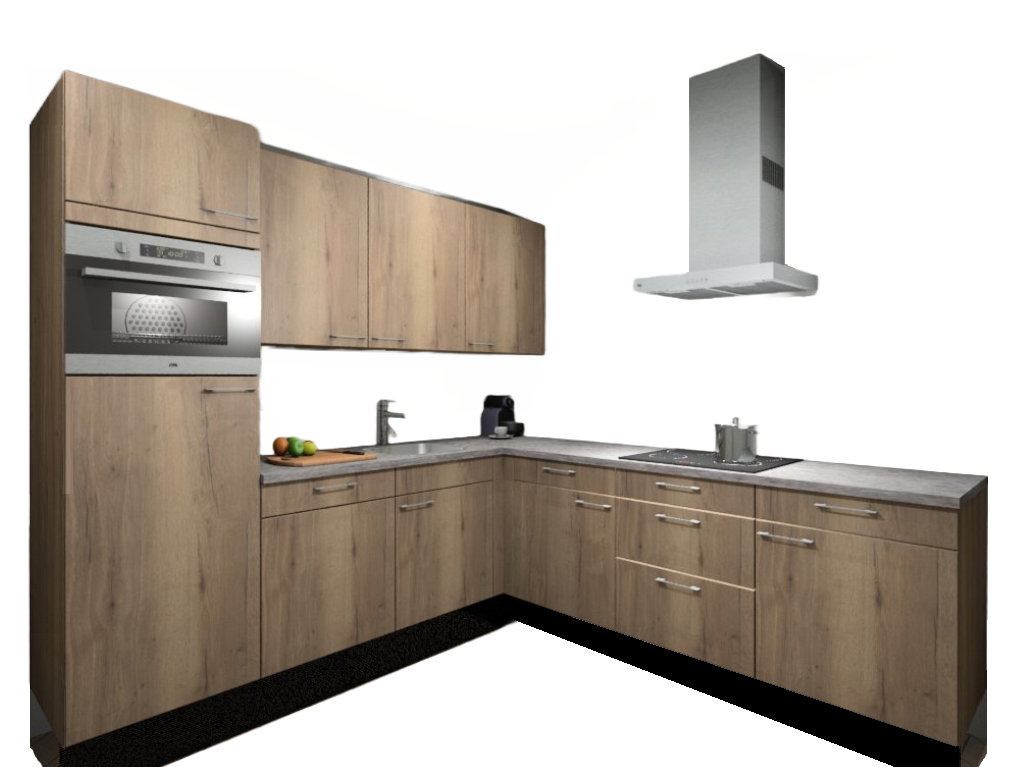 Tot Purper Rijp Procasa Hoekkeuken Compleet 245x245cm Halifax Eiken 594 Met 5  Inbouwapparaten, Hoge Kast Met Koelkast Nis 103 En Combi Oven Nis 45 Links,  Inductie Kookplaat En Afzuigkap - BMN